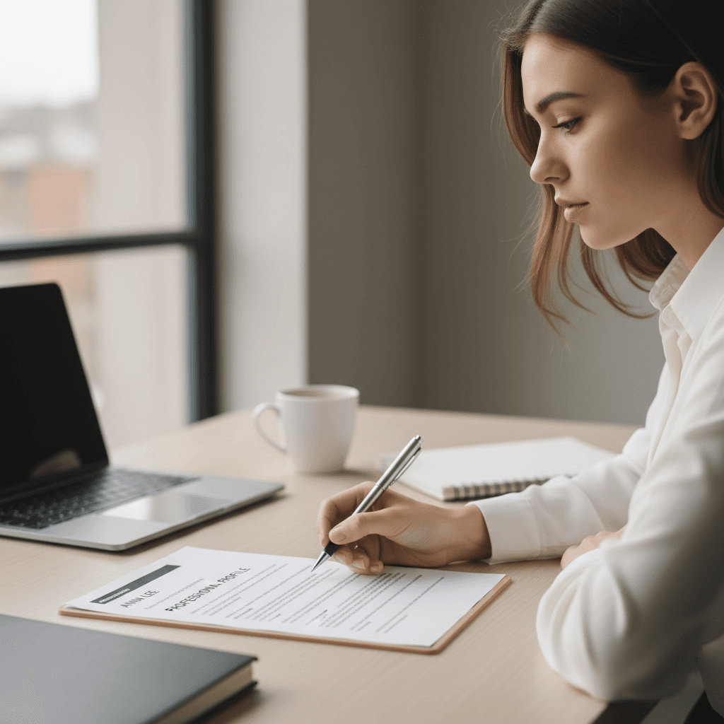 Student holding resume on wooden desk