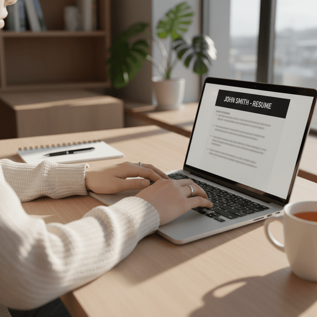 Trainer and student reviewing resumes at desk
